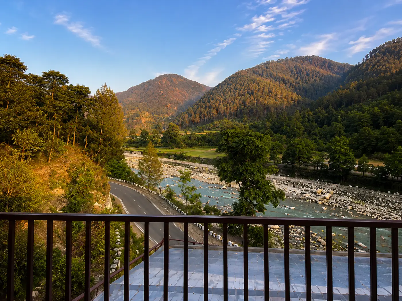 Deluxe Sunrs near River in Uttarkashi near Gangotriise over the Himalayas